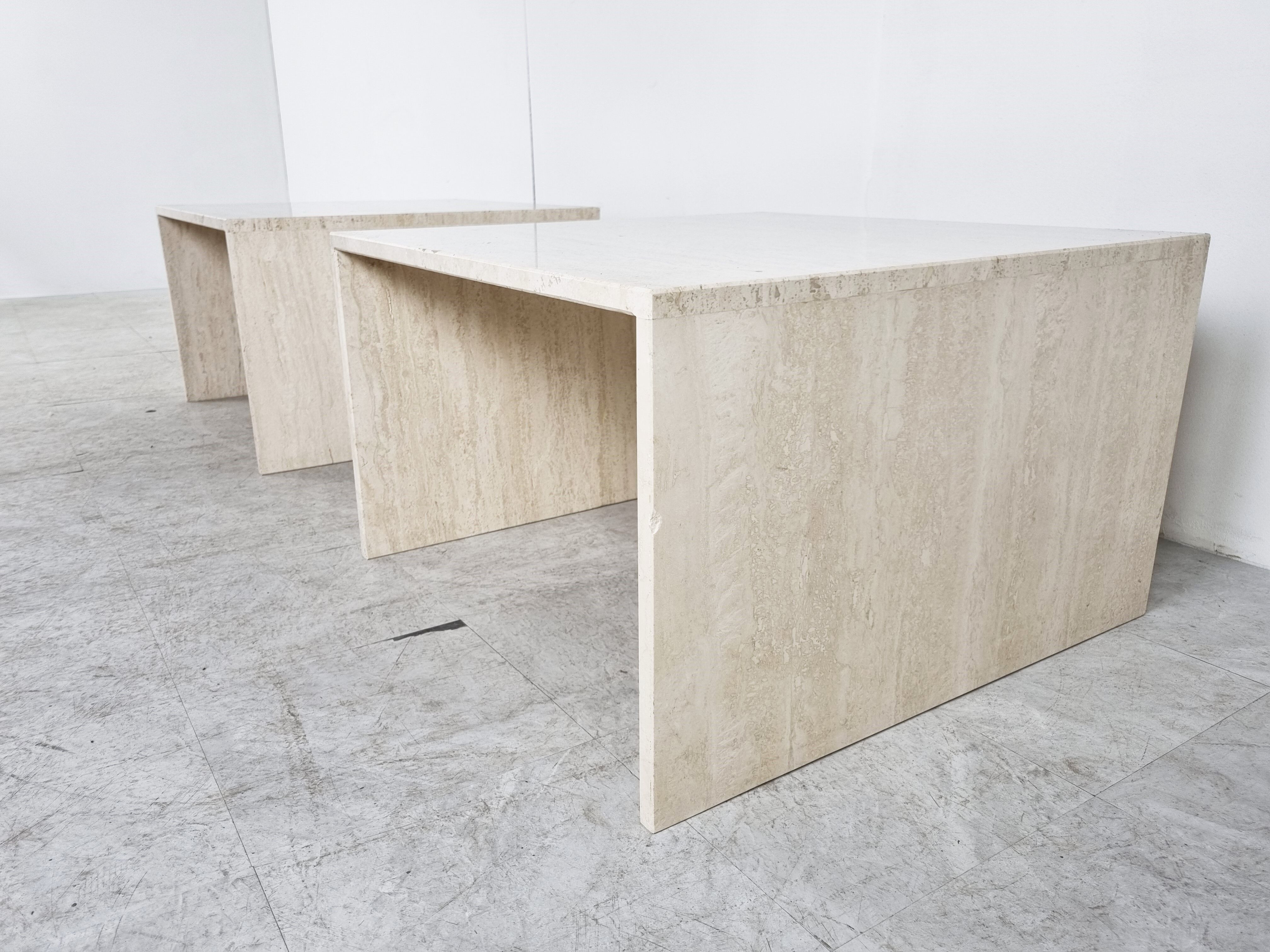 Pair of vintage travertine coffee or side tables, 1970s