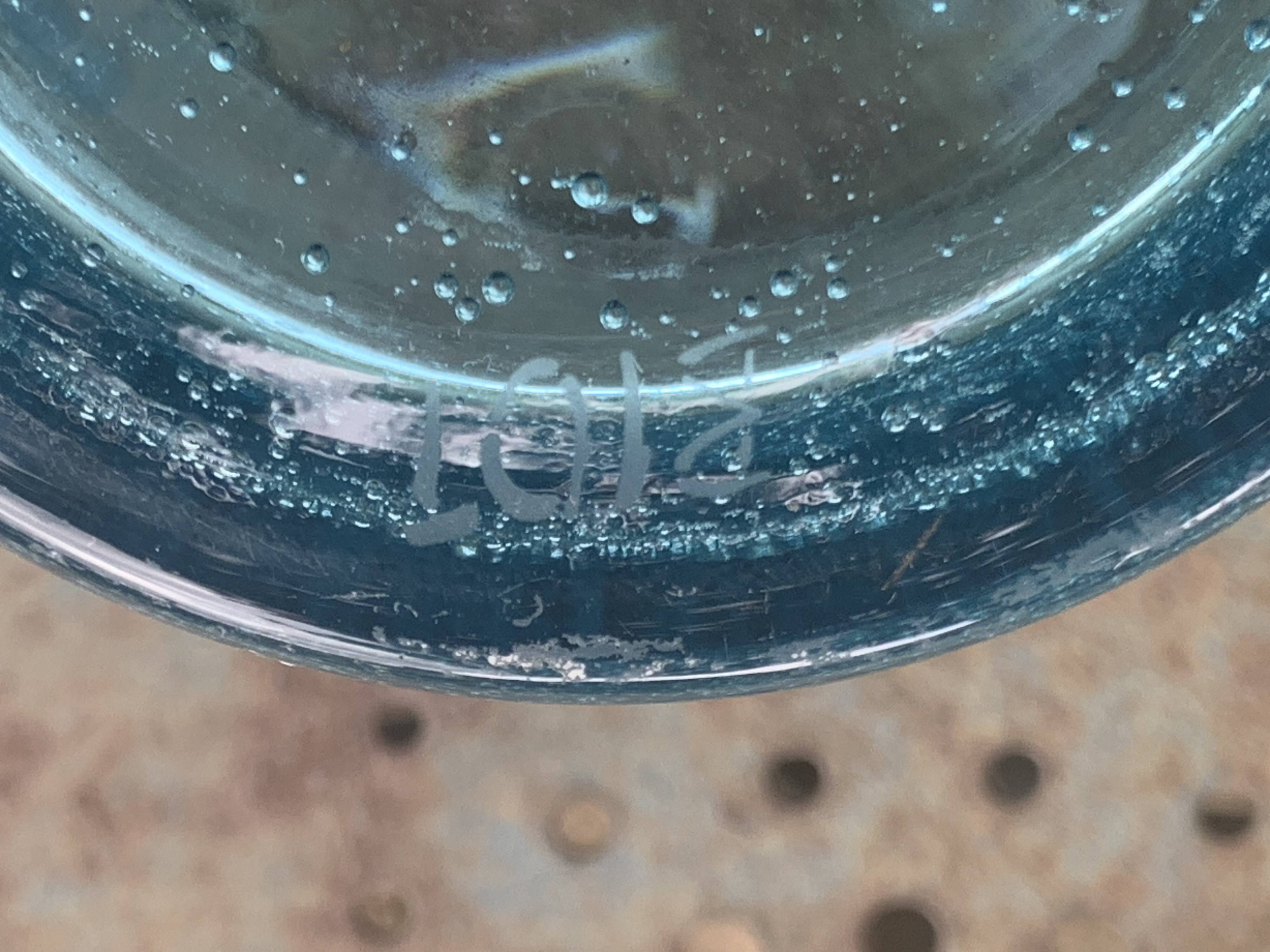 Vintage Biot Blue Blown Glass Ice Bucket