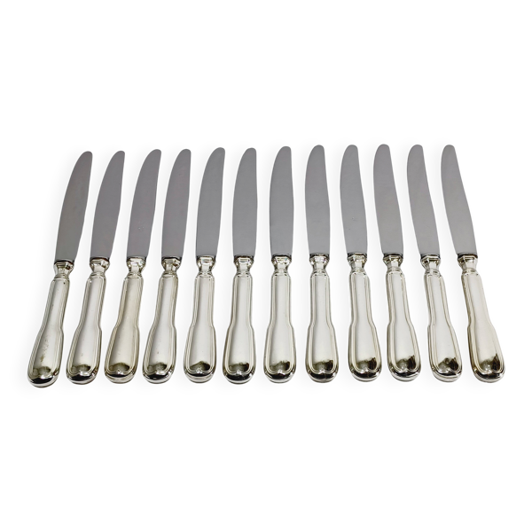 Sfam - 12 couteaux de table en métal argenté filets