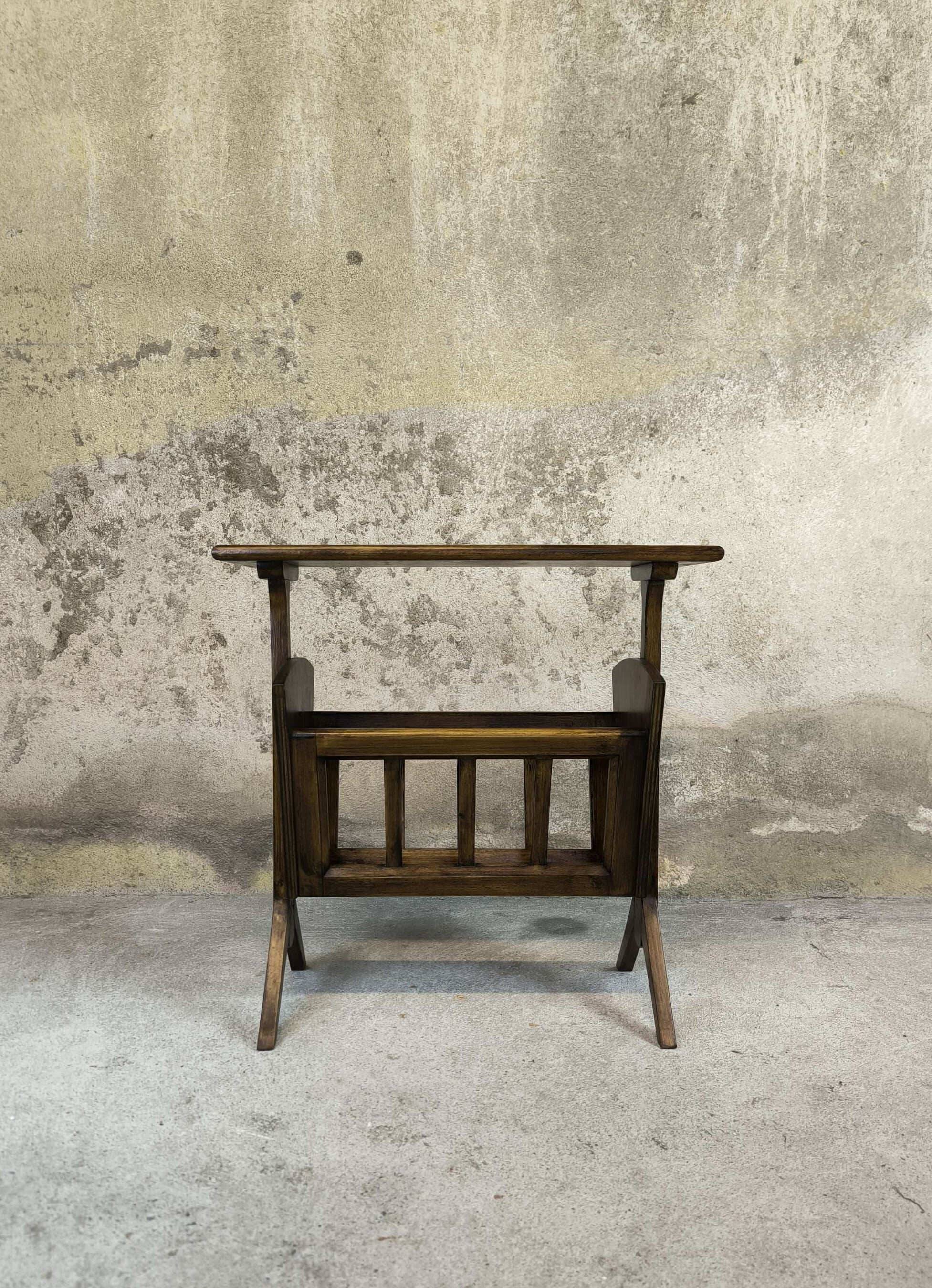 Wooden vintage magazine rack, shelf