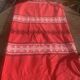Rectangular tablecloth, Basque household linen in red cotton with black and white embroidery, vintage