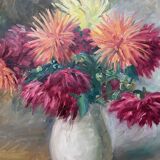 Table hst "vase with dahlias" signed Markowicz + frame