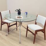 Table ronde en verre, design italien, années 80, production : Calligaris