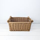 Panier Vintage Anse Rangement Mid Century Panier en osier tressé marron Travail manuel Hygge Skandi