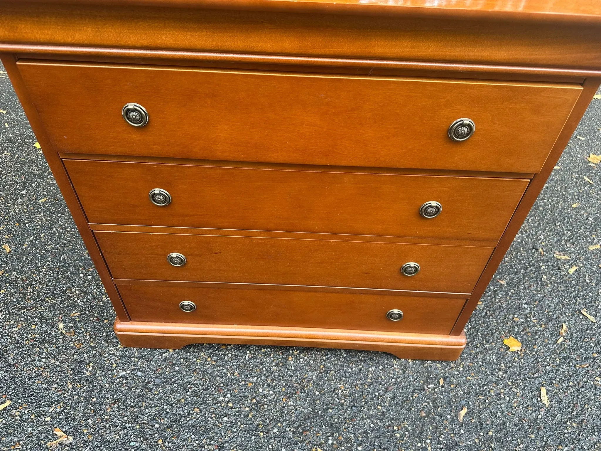 Chest of drawers with 4 drawers in Louis Philippe style, stained cherry wood, 1980.