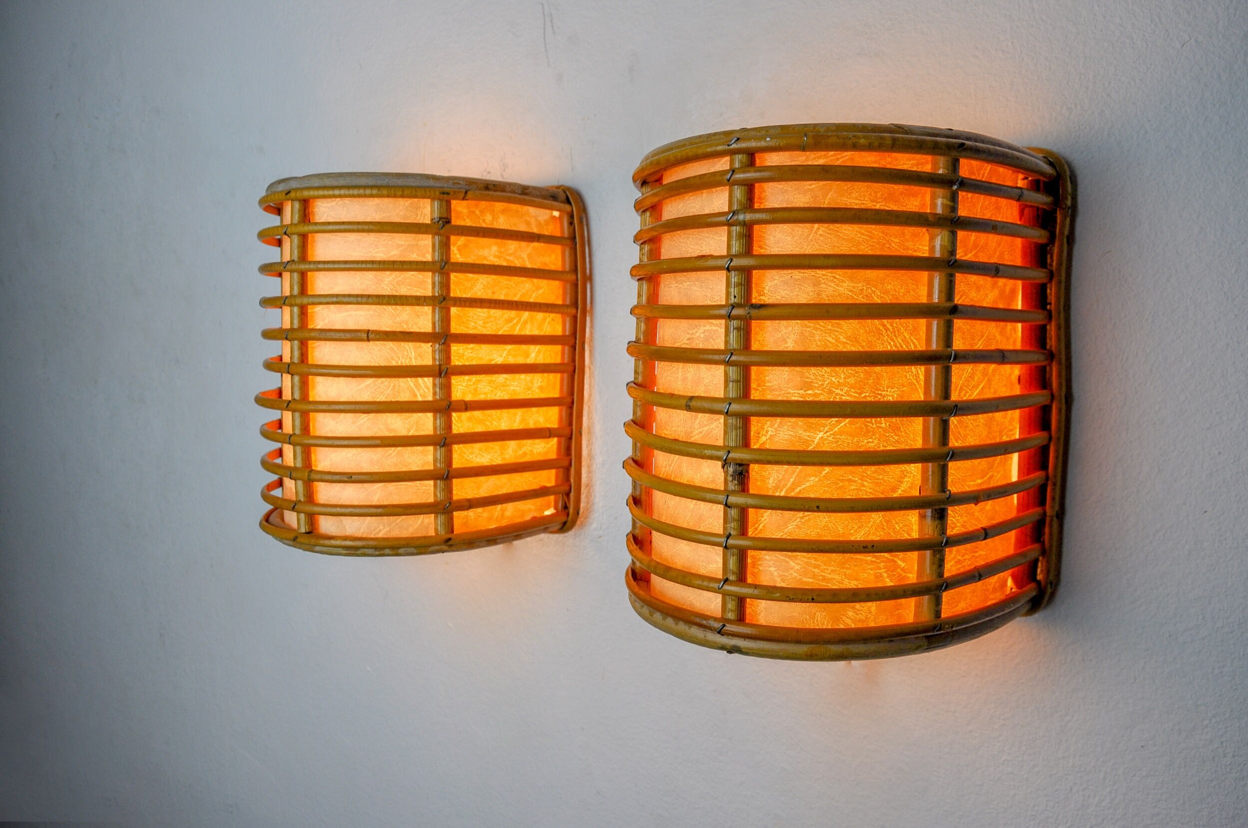 Pair of rattan sconces France 1960