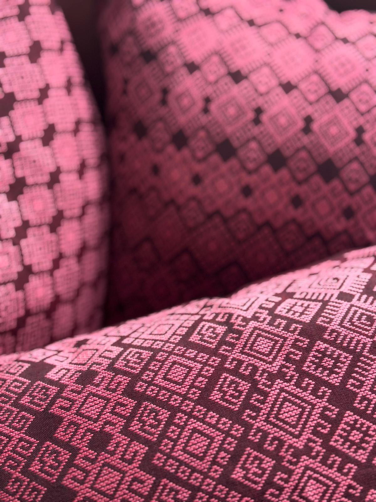 Burgundy and pink Kachin cushion cover (RIDA)