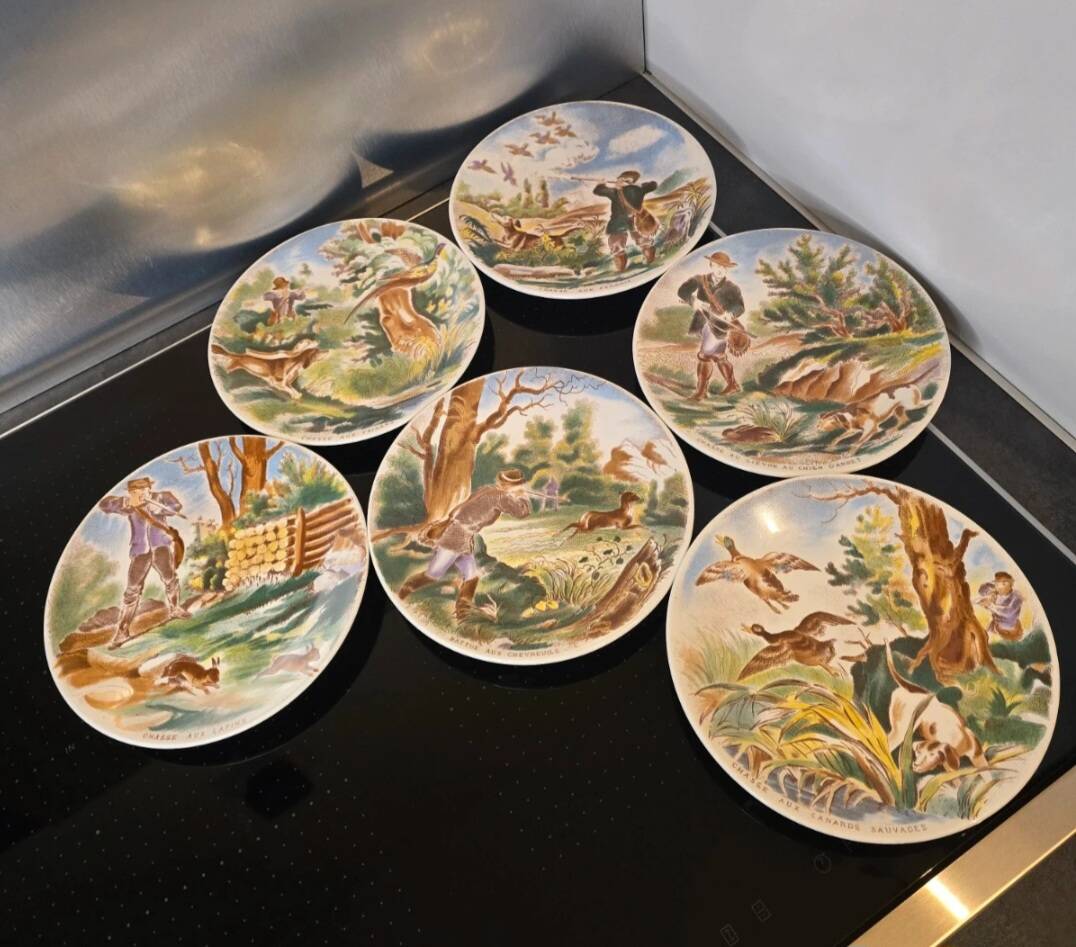 Set of 6 dessert plates Sarreguemines DV - Vintage Hunting Decor (1920)