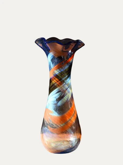 Large free-form art glass vase by Gyula Budveszel, Hungary, 1990s