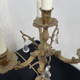 Paire de girandoles, candélabres, bronze, putti, cristal, 4 feux, pampilles, fin XIXème