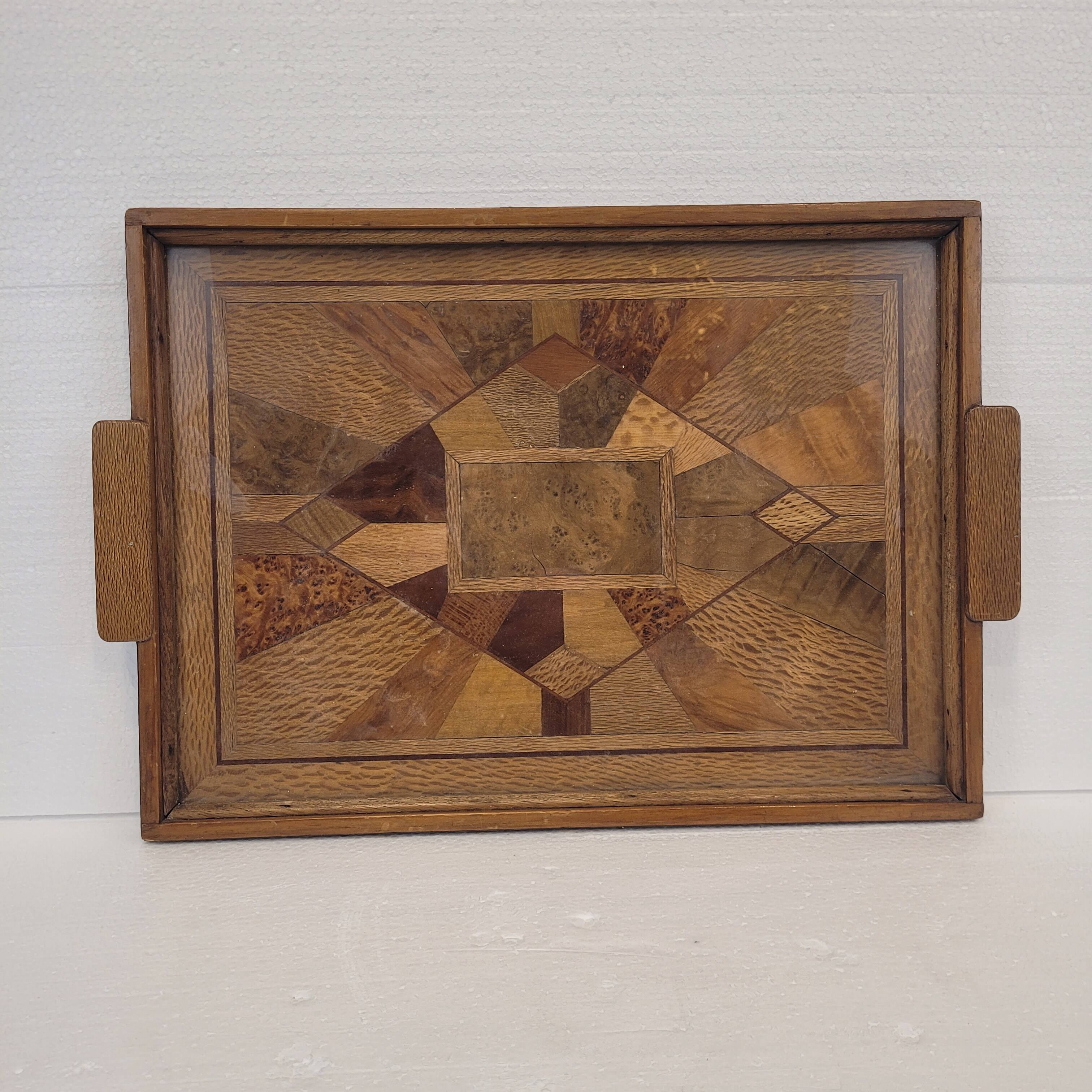 Bandeja Art Deco, Marquetería and crystal, 1950 – France