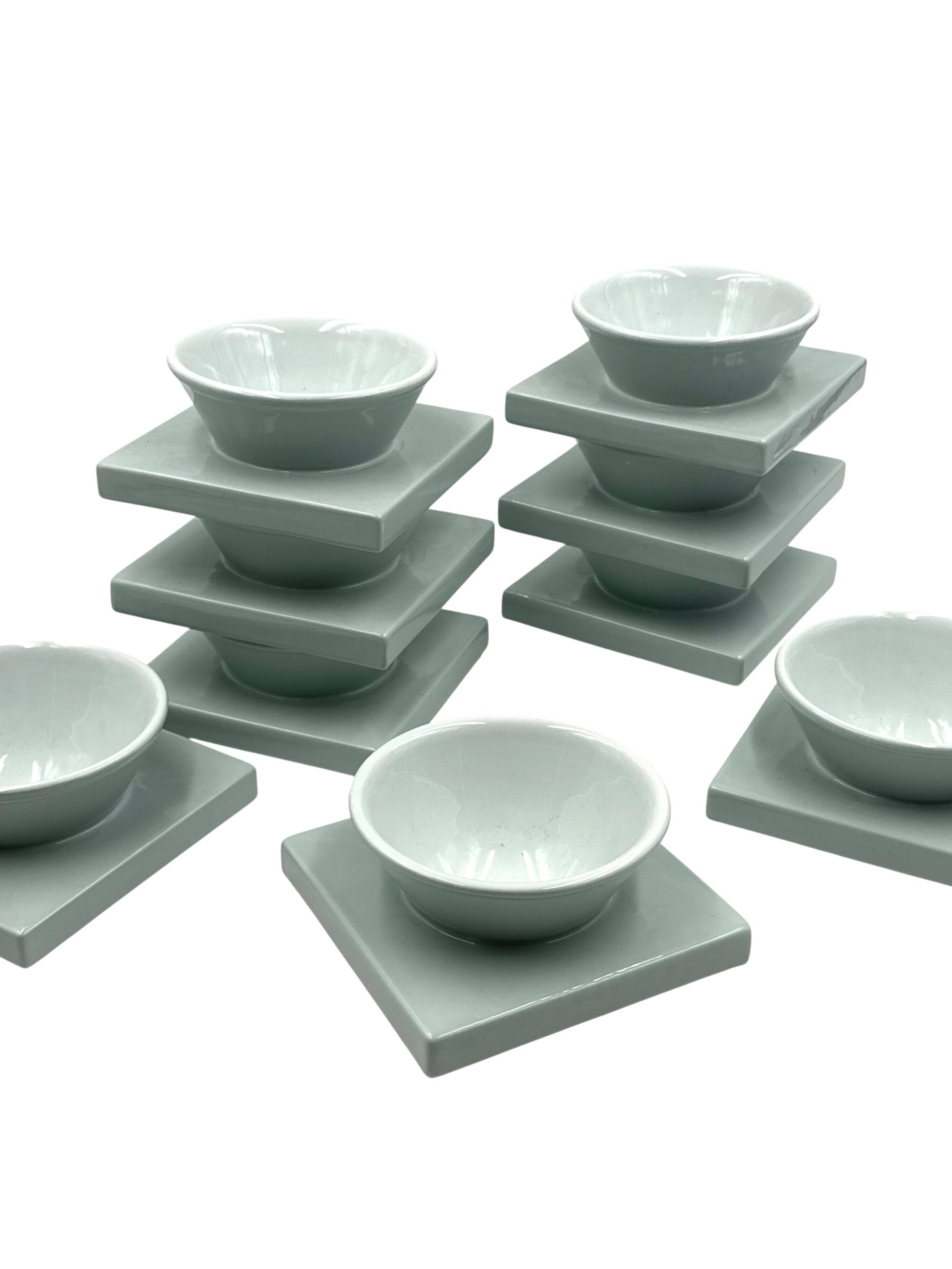 Set of 9 ceramic light blue ceramic bowls, I + I Italy, 1970s