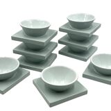 Set of 9 ceramic light blue ceramic bowls, I + I Italy, 1970s