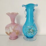 Set of two vases of Murano flowers in relief
