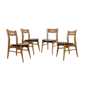 4 chaises vintage scandinave teck et skaï années 1960 rénovées