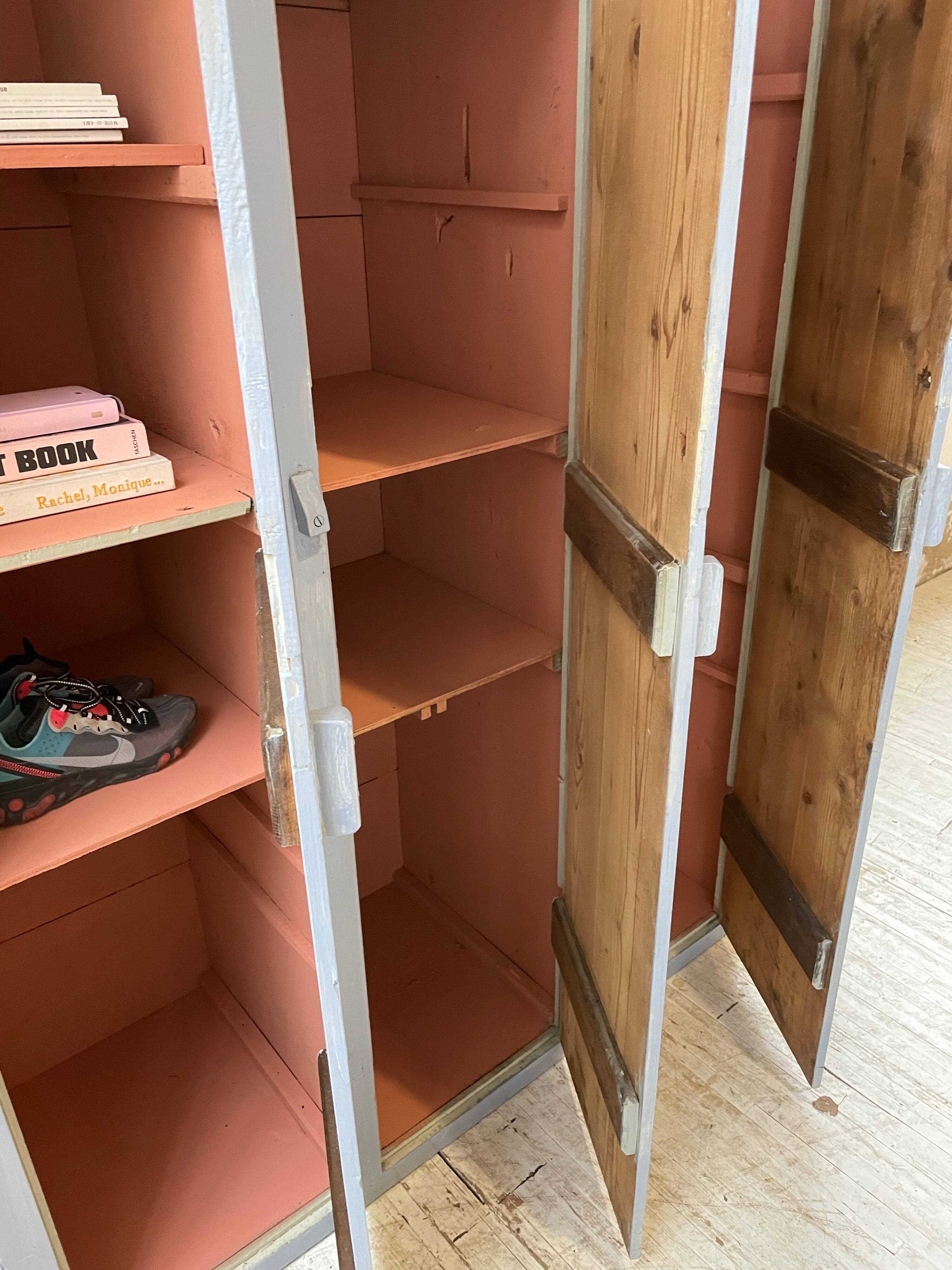 Blue patinated workshop furniture locker room