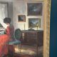 Scandinavian Oil on Canvas – Interior Scene by Bente Berg – Vintage