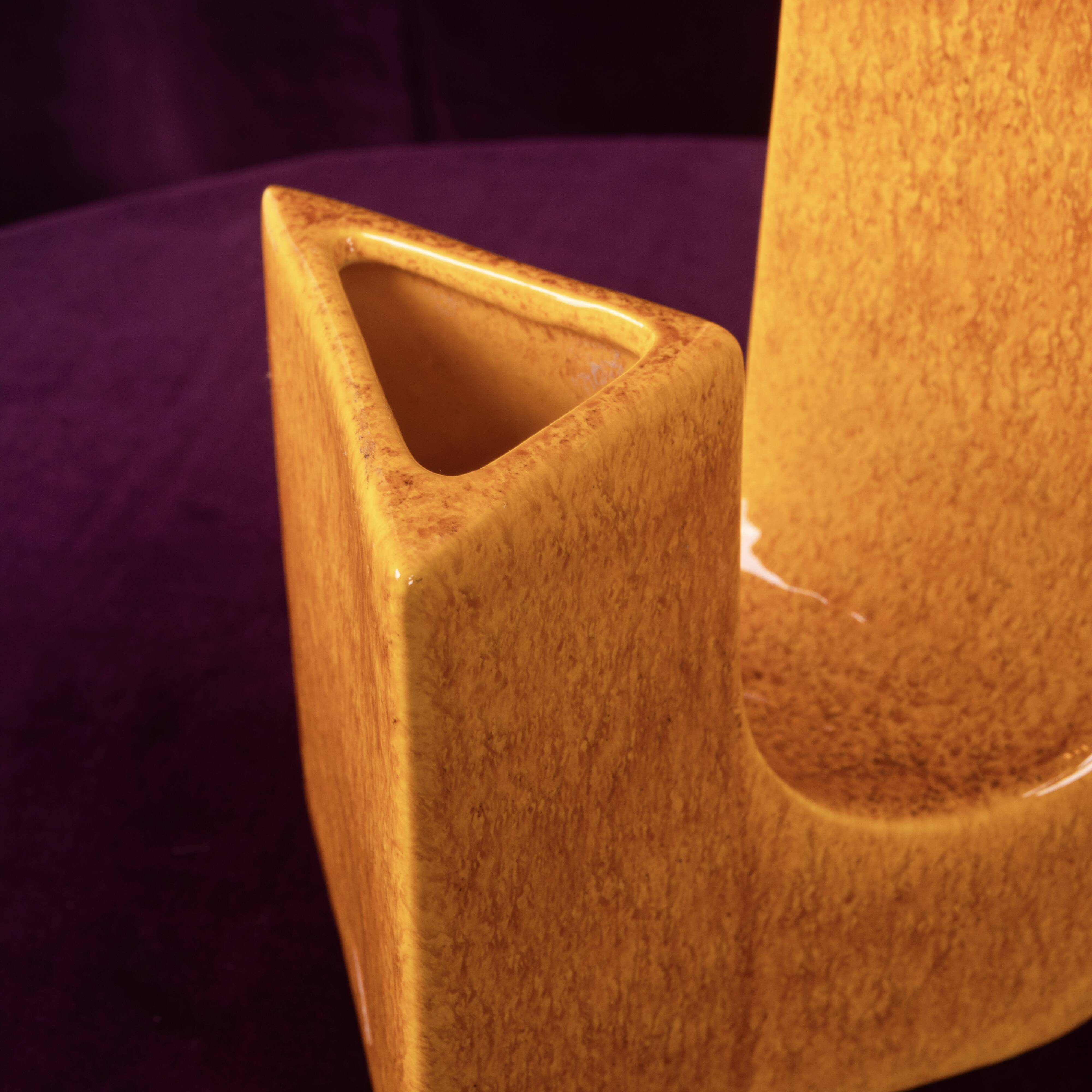 Sculptural Amber Ceramic Space Age Vase, Italy 1970