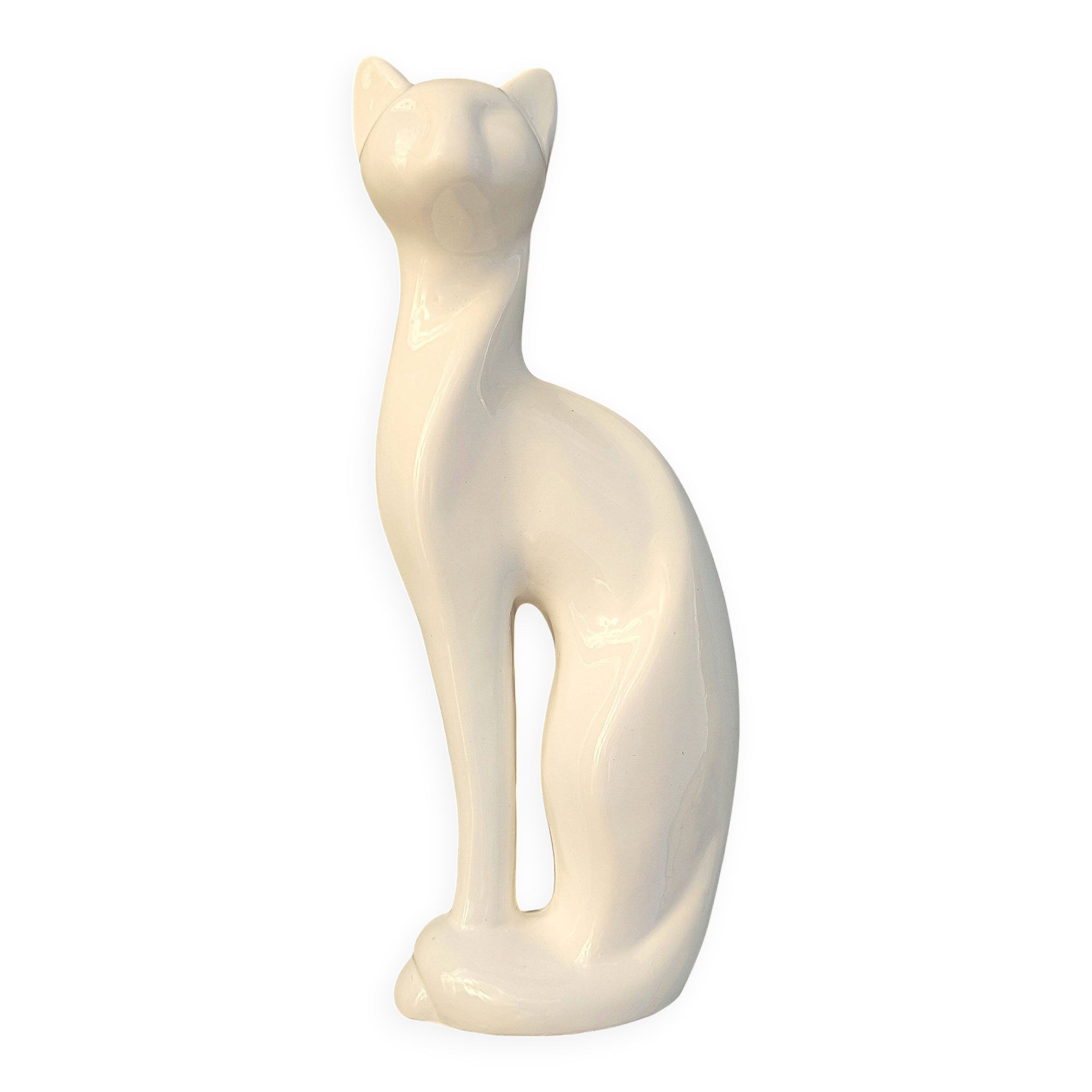 Statuette chat stylisé en céramique blanche