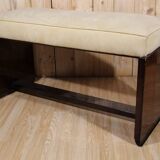 Art deco bench in beige velvet and veneer wood