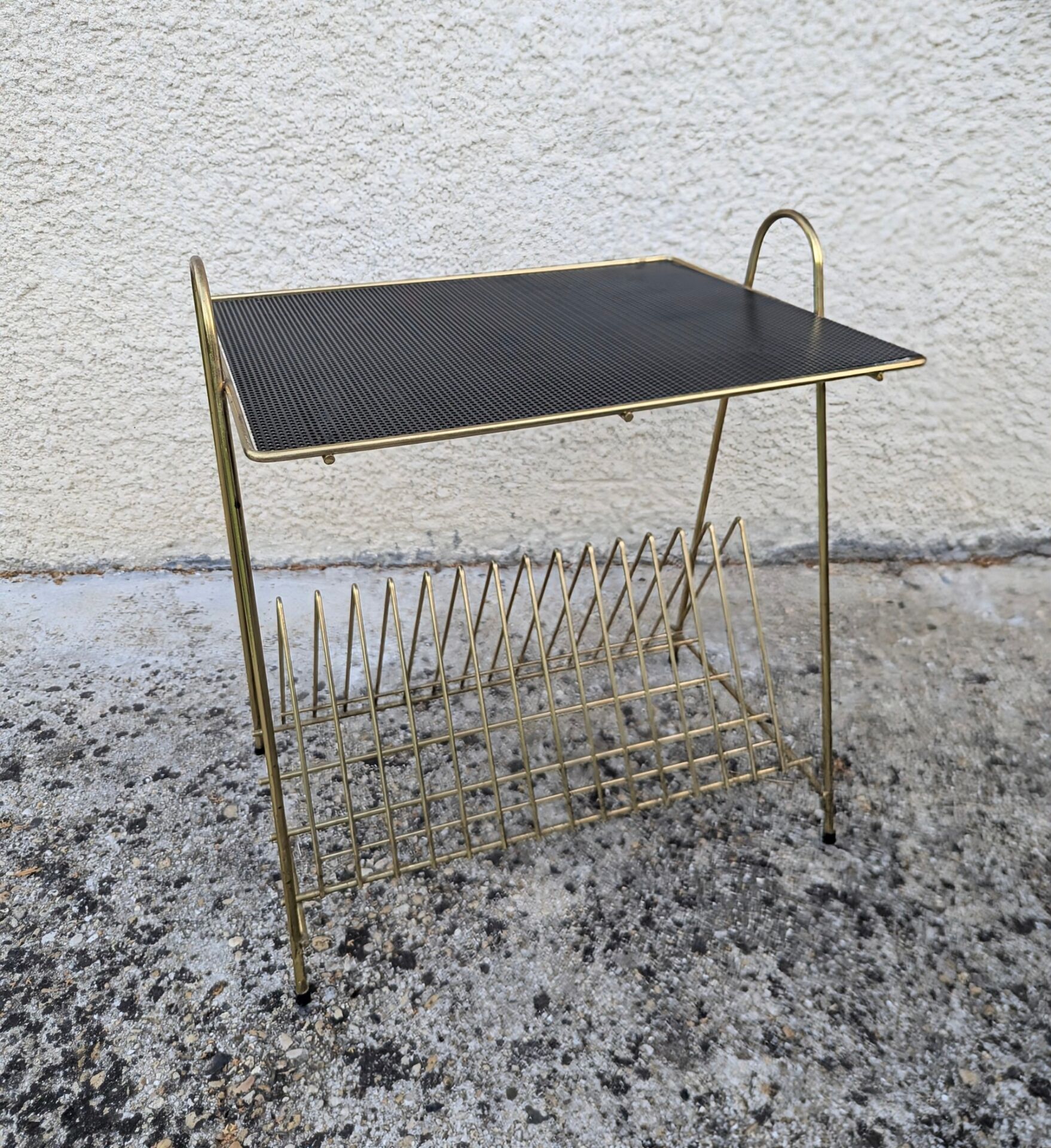 Table d'appoint porte-vinyles Revues vintage 50 60 Mid Century