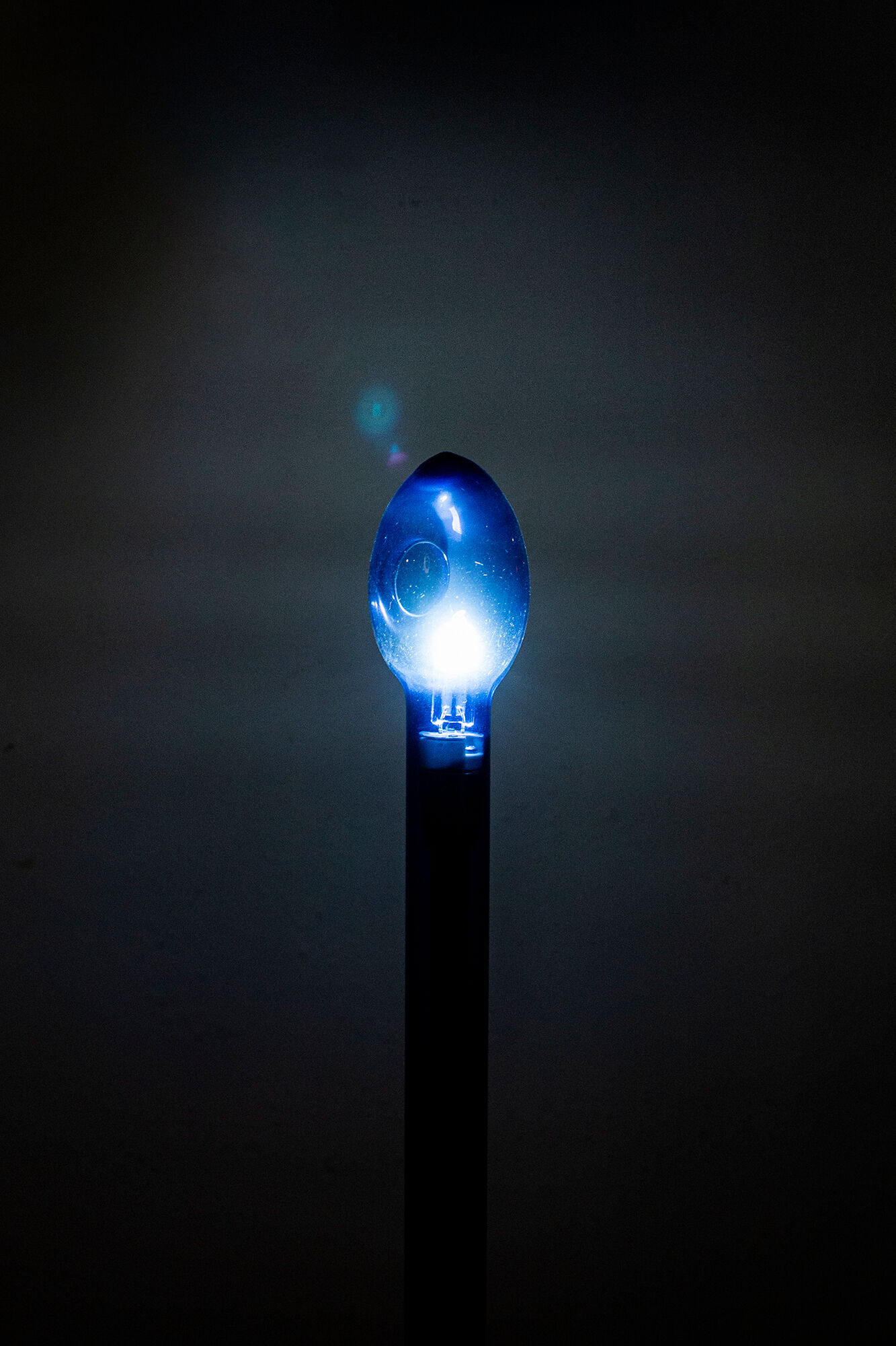 Table lamp with aluminum base and blue glass lampshade Italy Years'2000