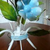 Lustre métal bouquet de fleurs bleues années 70