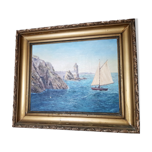 Huile sur toile, bord de mer et