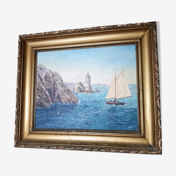 oil on canvas, seaside and boats, French school of the twentieth century