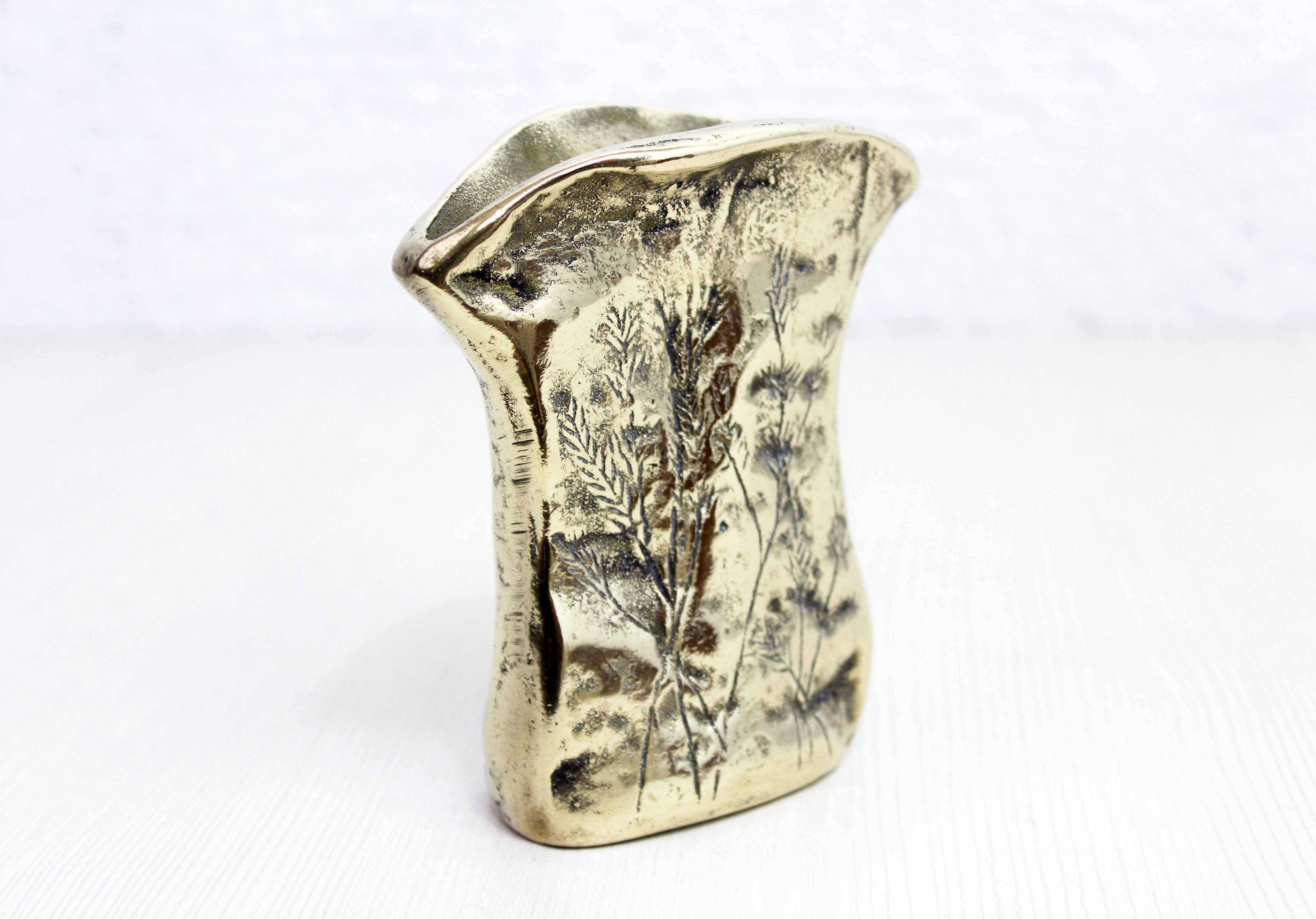 Mid-century bronze or brass vase with herbarium decoration