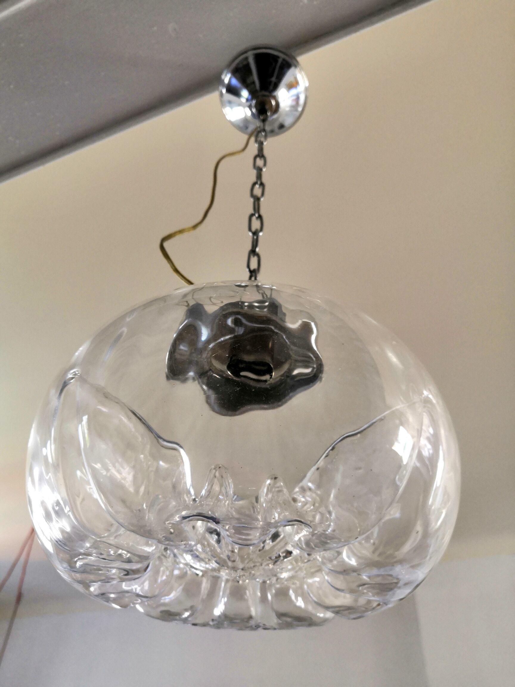 Suspension in pleated glass type Mazzega design 70s