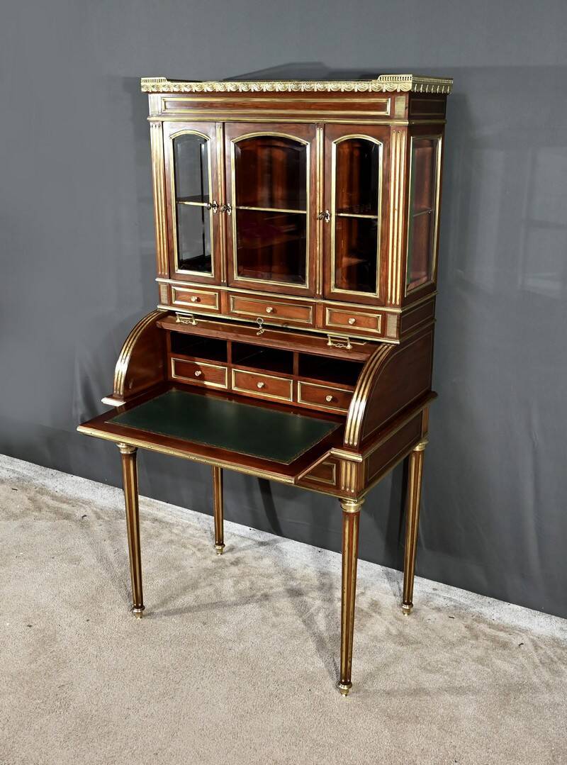 Rare Small Cylinder Desk and Showcase, Louis XVI style – Mid-19th century