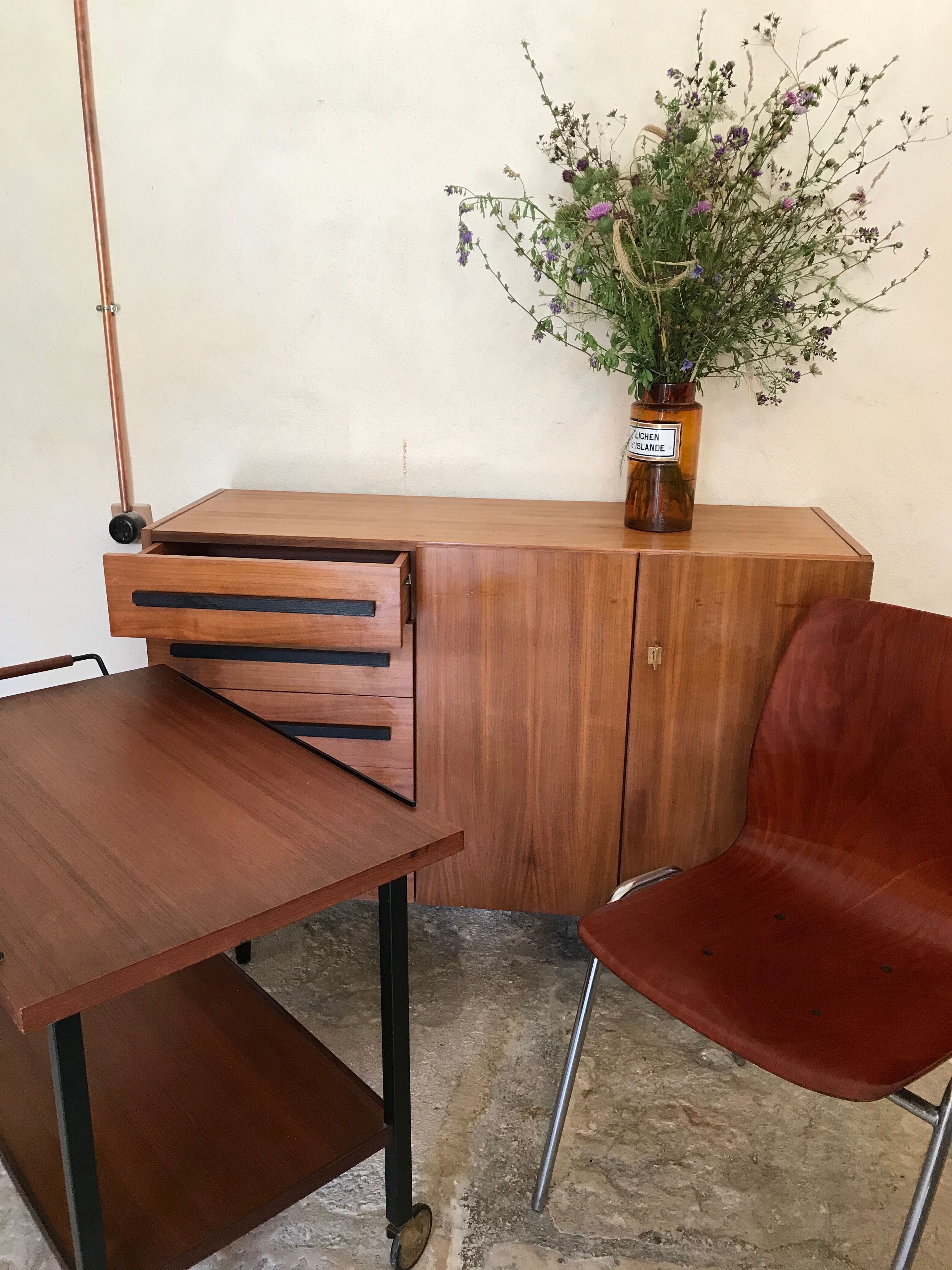 Vintage storage cabinet 1960's 5 drawers 2 doors