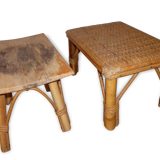 Lot of 2 small 1900-1960 Wicker rattan stools