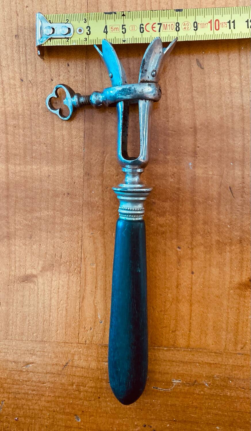 Napoleon III leg of lamb fork from the 19th century with a silver-plated handle and an ebony handle.
