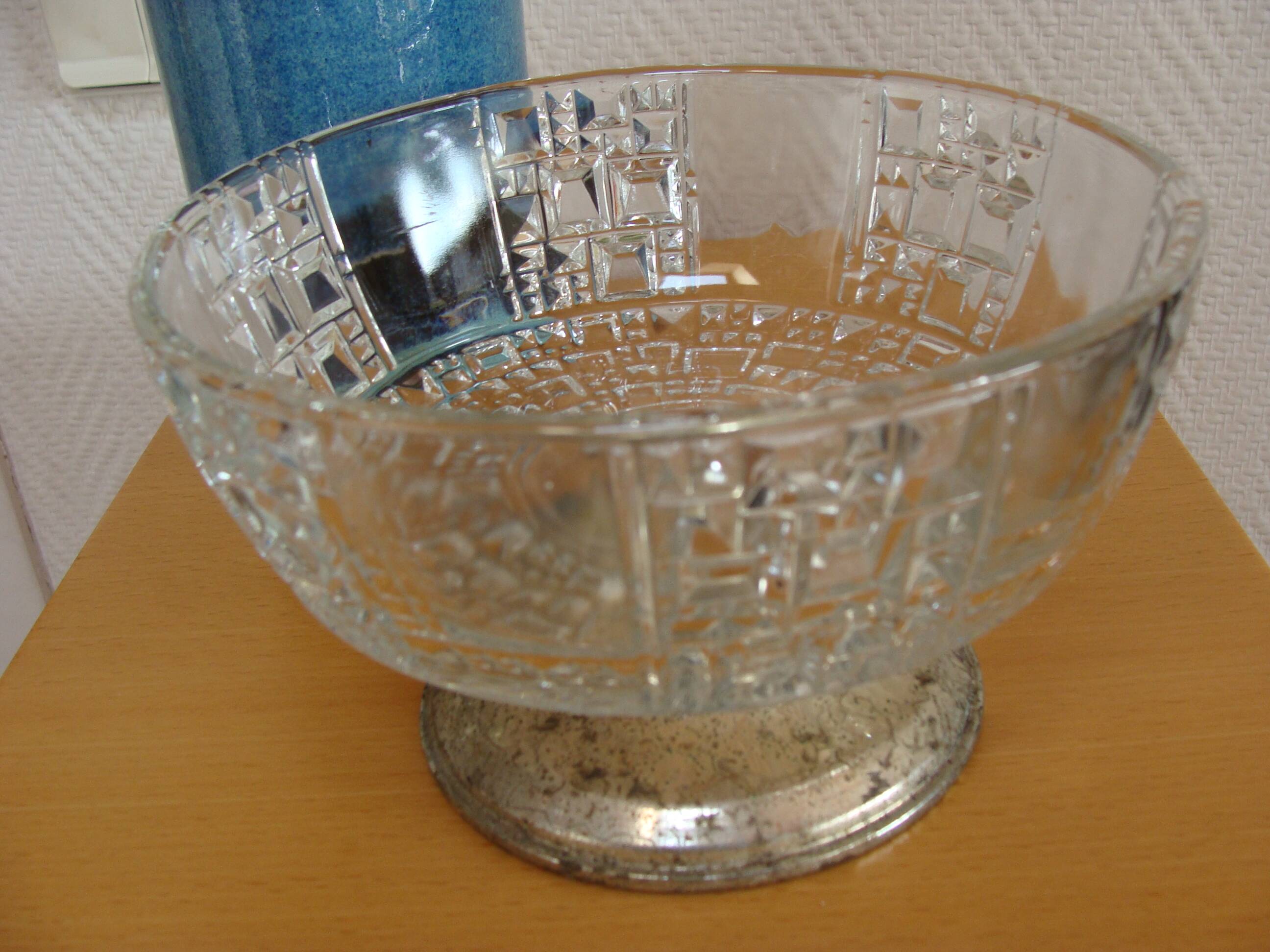 Art Deco crystal and metal fruit bowl