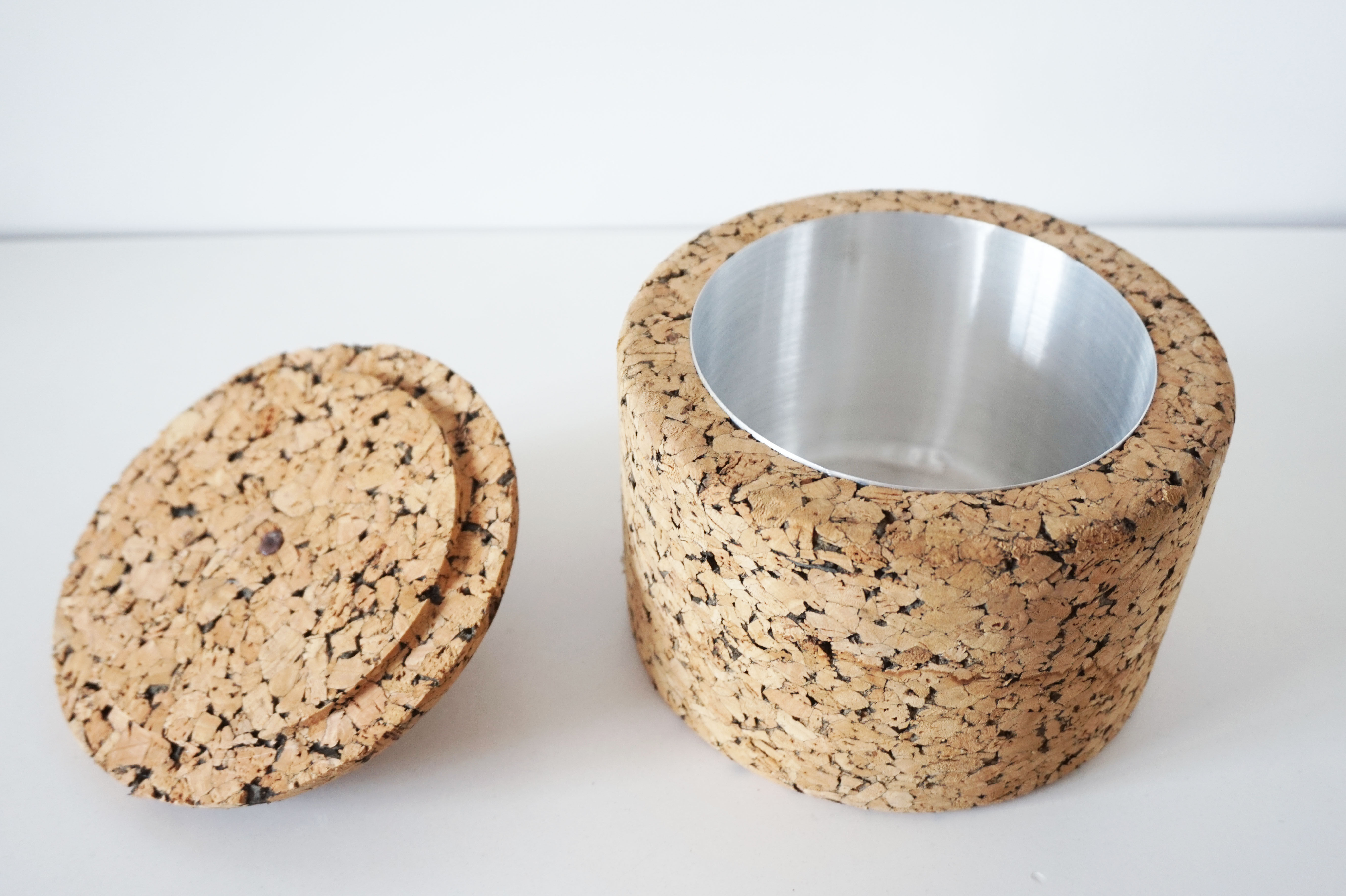 Cork ice bucket and its 1970 ice clip