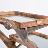 Brown mid-century modern lacquered goatskin and brass bar