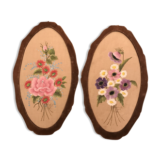 Set of two small flower paintings