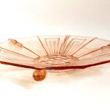 Art Deco pressed molded pink glass fruit bowl Diameter 30 cm.