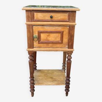 Old bedside table in wood and marble
