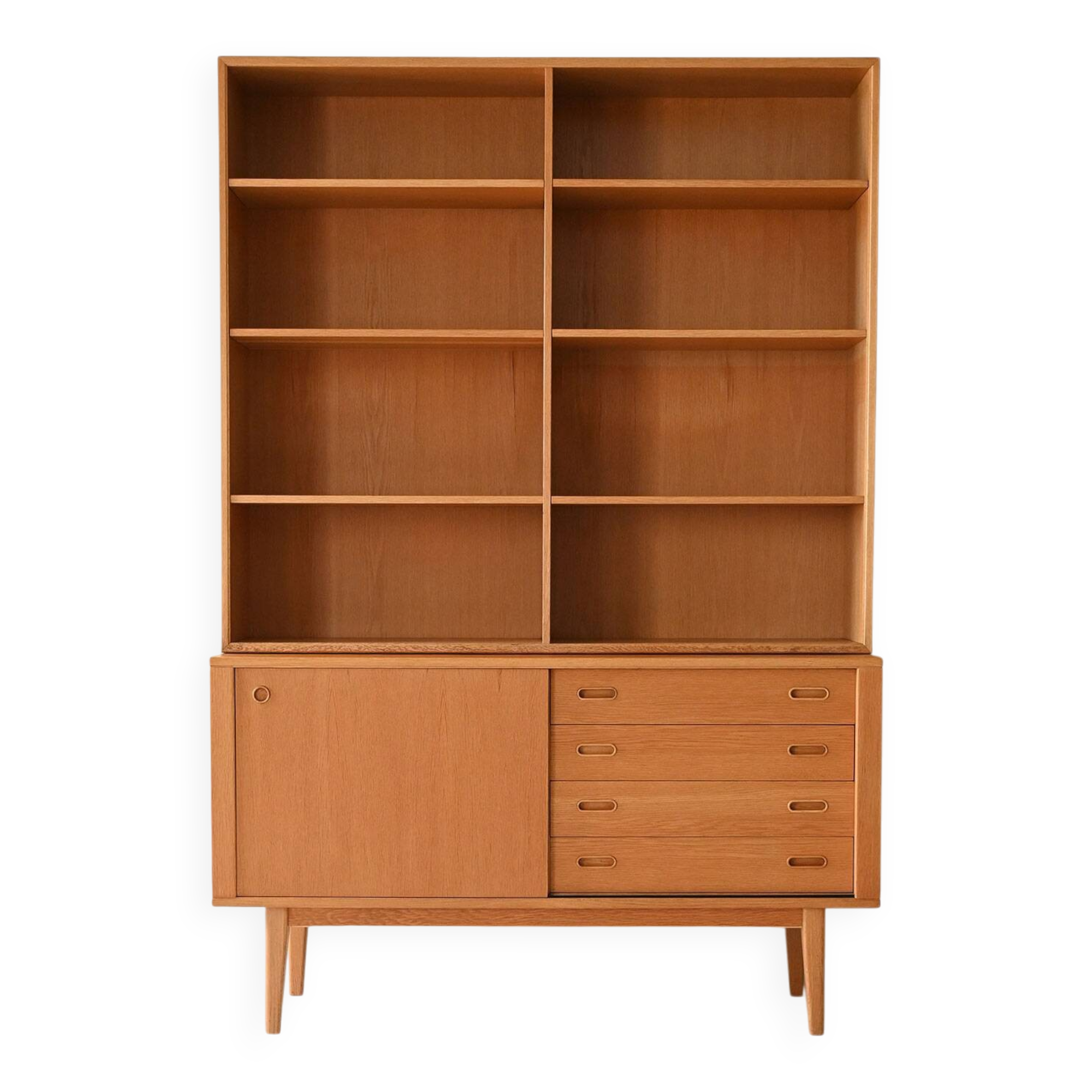 Bibliothèque de rangement vintage scandinave en chêne