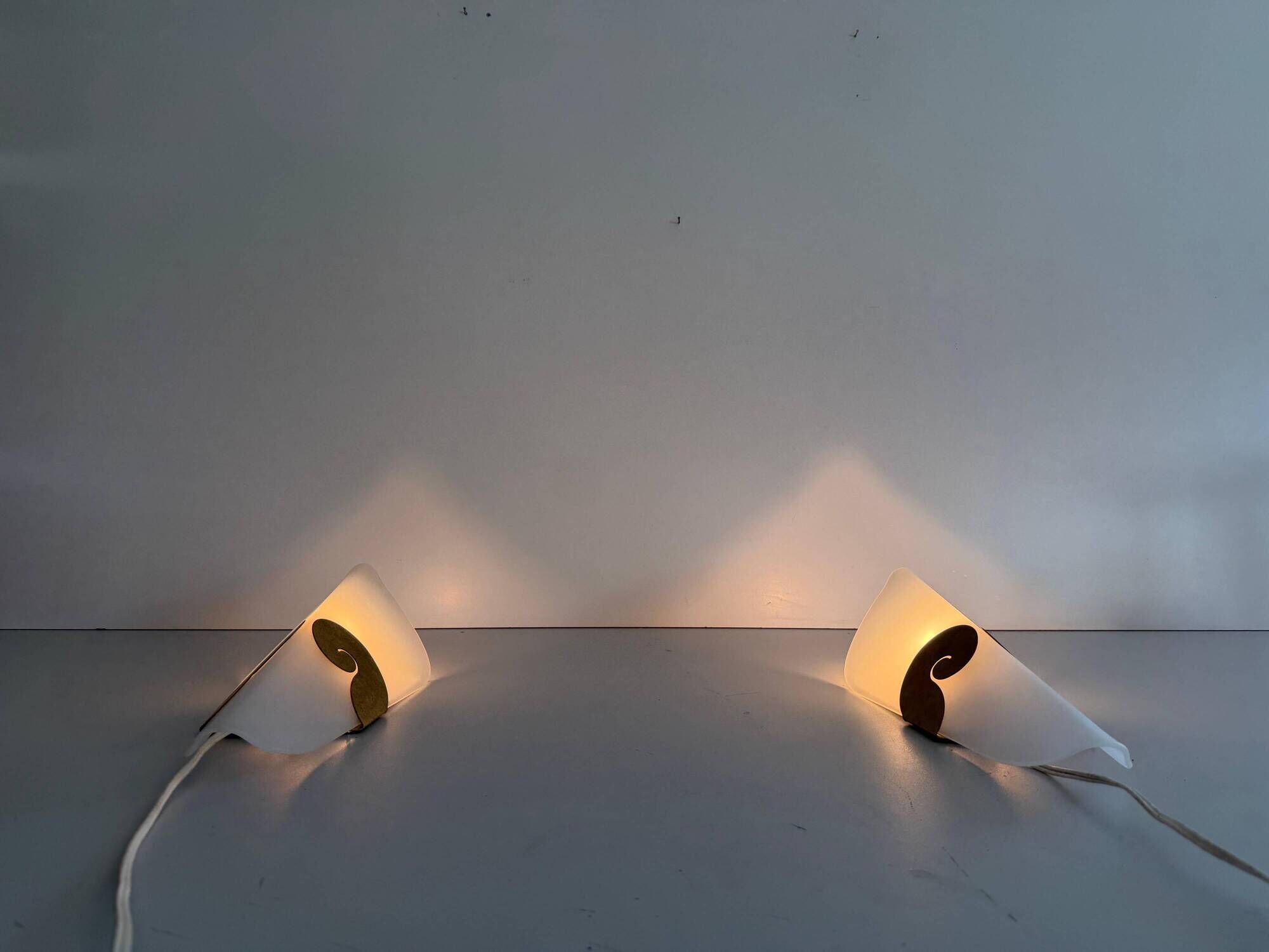 Pair of glass and metal wall lights AGE, 1980s, Italy