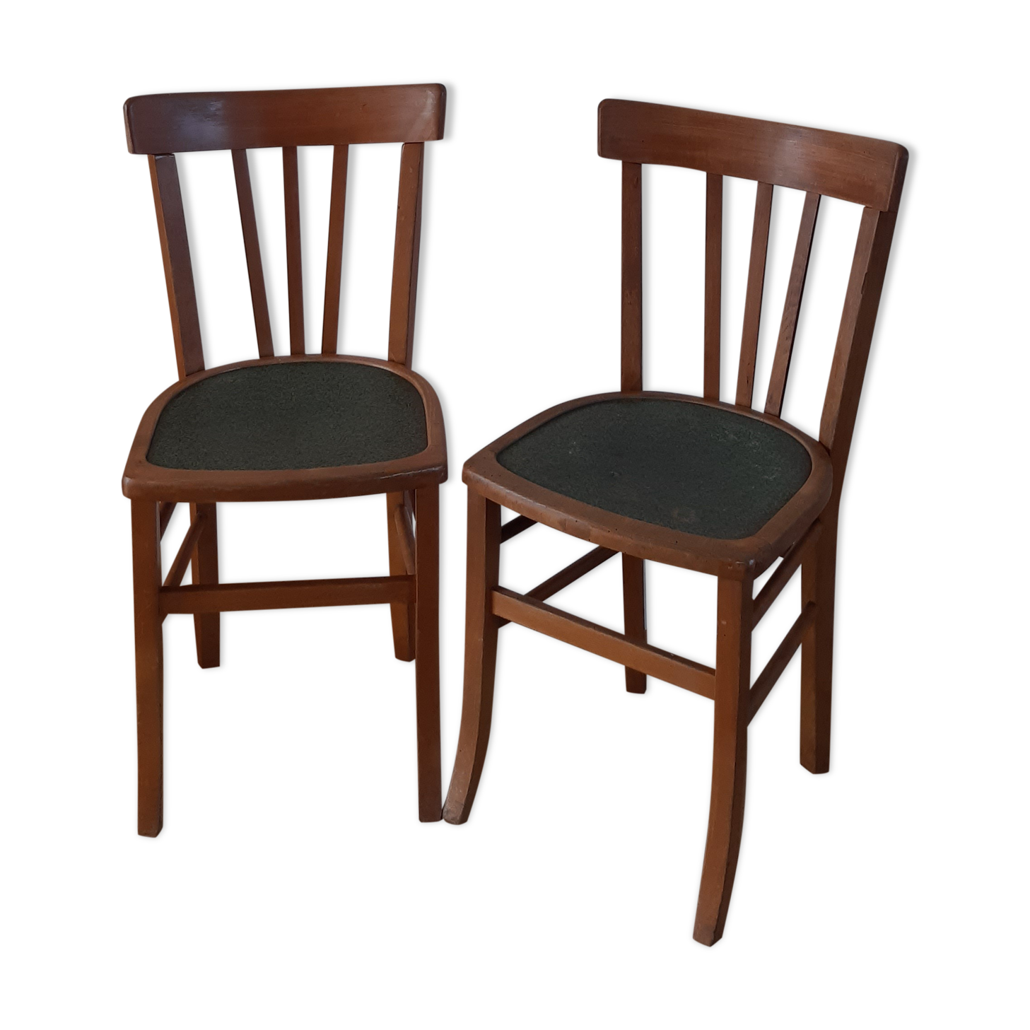 Pair of Luterma bistro chairs in beech wood and green seat 50s