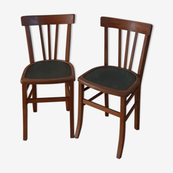 Paire de chaises bistrot Luterma en bois de hêtre et assise verte années 50
