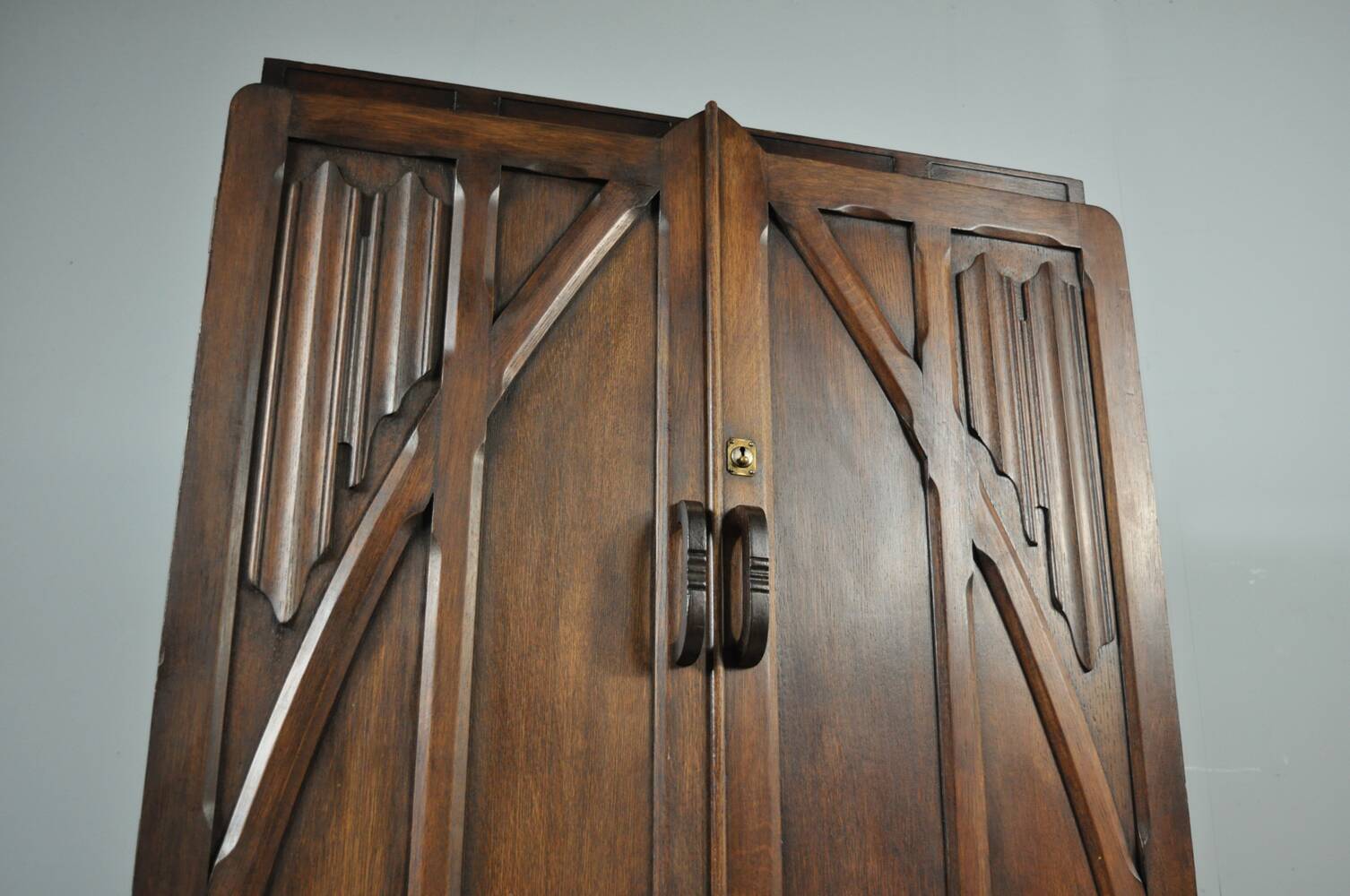 Unique wooden wardrobe and/or hall cupboard in Art Nouveau style, 1930.