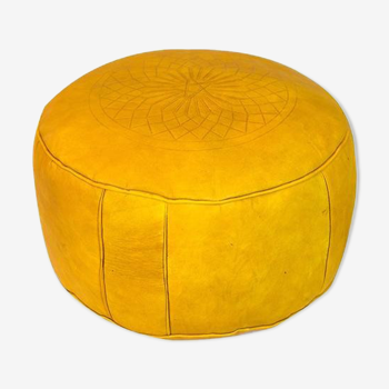 Yellow leather Pouf Fes handmade 40 x 25 cm