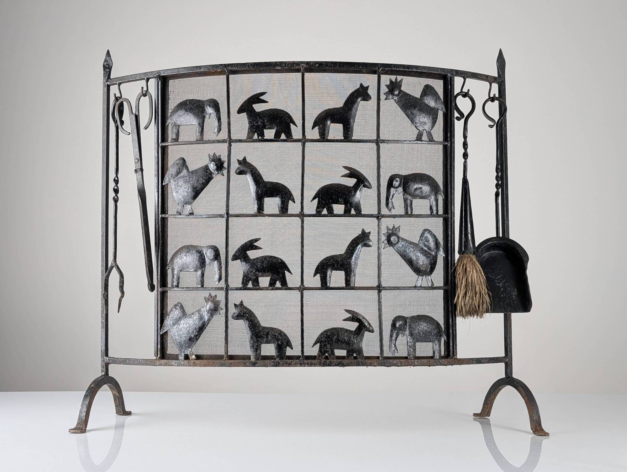Atelier Marolles Wrought Iron Animal Fire Screen 1950s