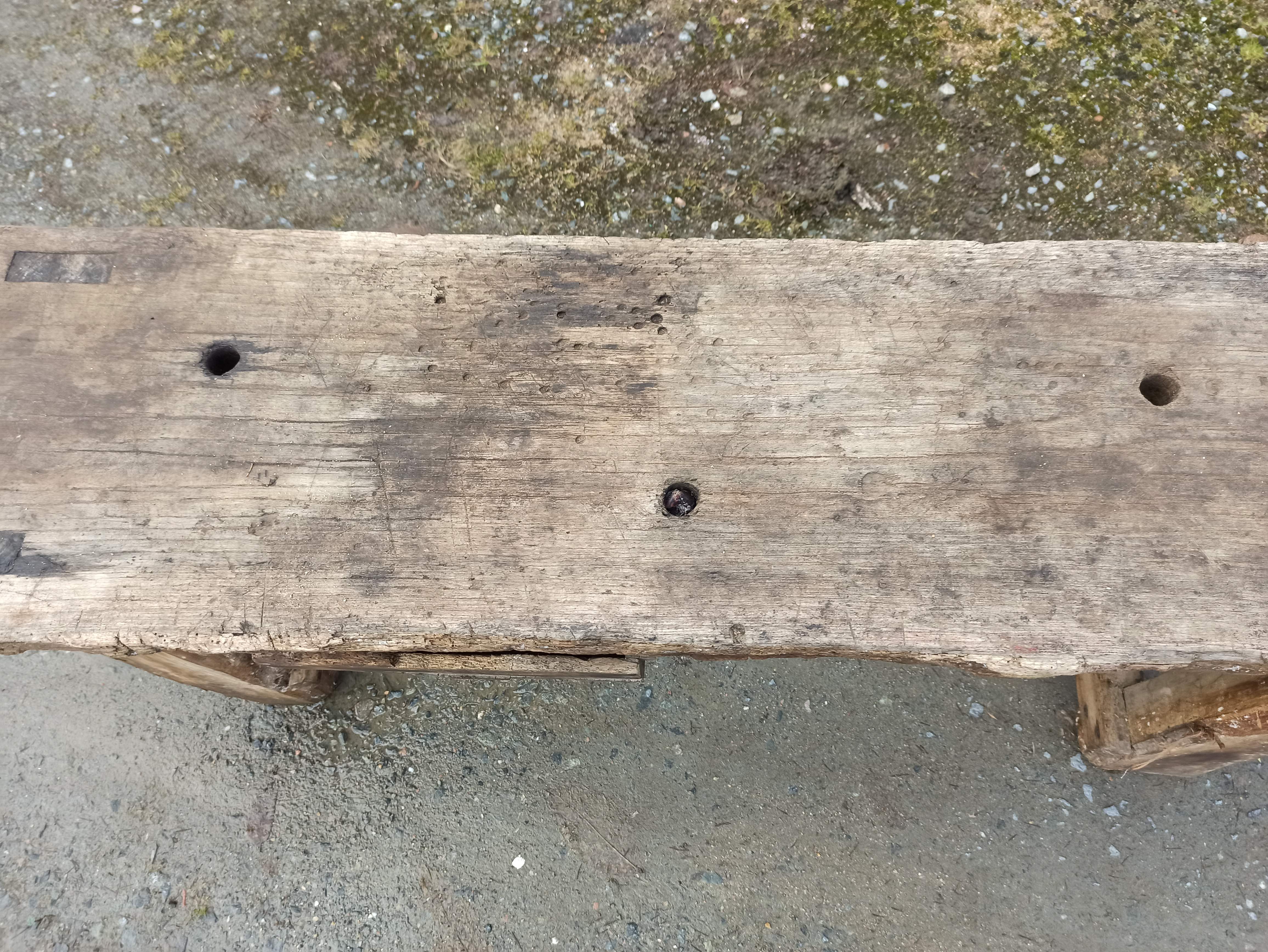 Old wooden workbench furniture by trade with vice