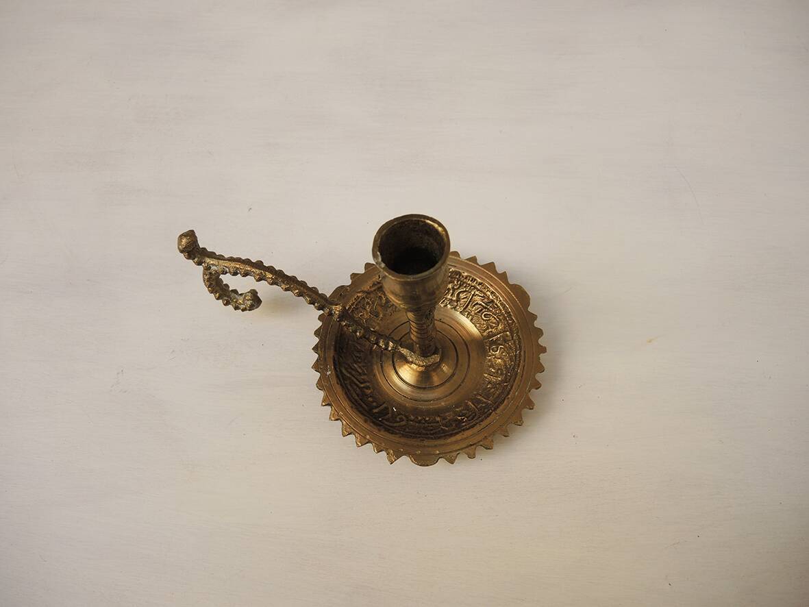 Antique Gilded Brass Candlestick with Handle